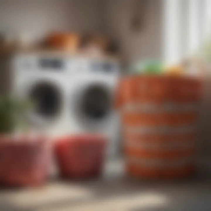 Colorful fabric laundry baskets organized in a children's room