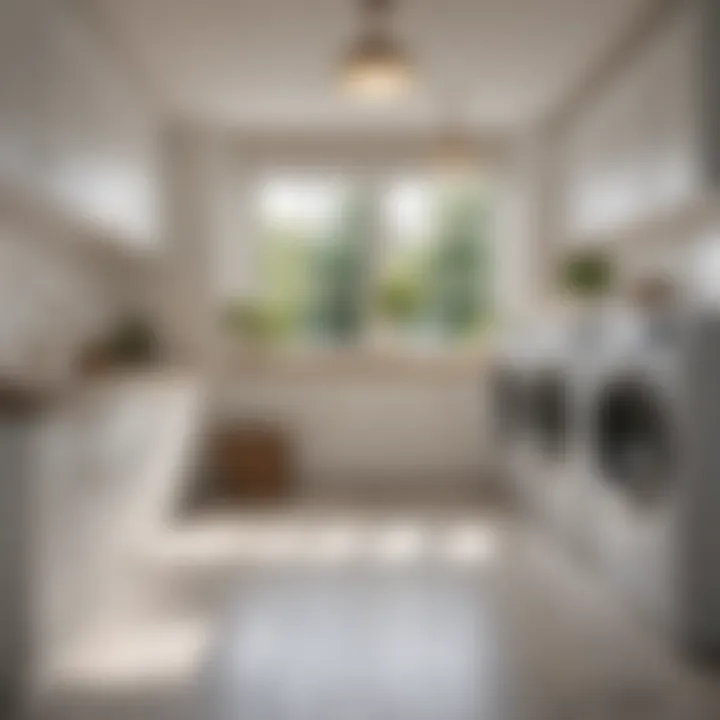 Bright laundry room featuring modern lighting fixtures