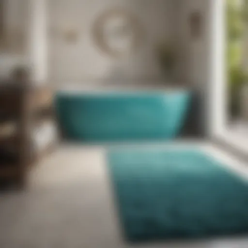 Elegant turquoise bath mat on a stylish bathroom floor