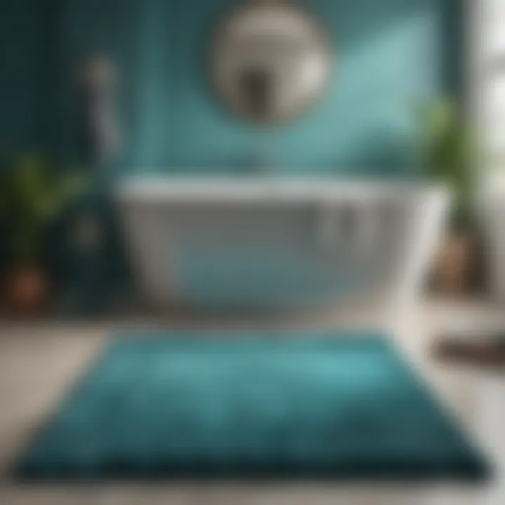 Stylish turquoise rug complementing bathroom decor