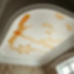 Illustration of a ceiling showing water stains from a tub leak