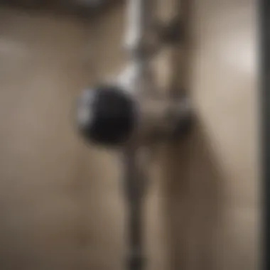 Close-up view of an ejector pump installation in a basement