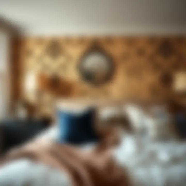 A beautifully stenciled accent wall enhancing bedroom decor