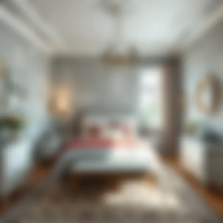 Before and after transformation of a bedroom using stencils