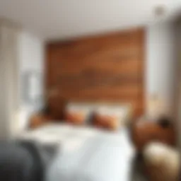 A cozy bedroom featuring a rustic wood accent wall.