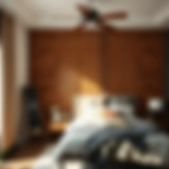 Installation of wood panels on a bedroom wall.